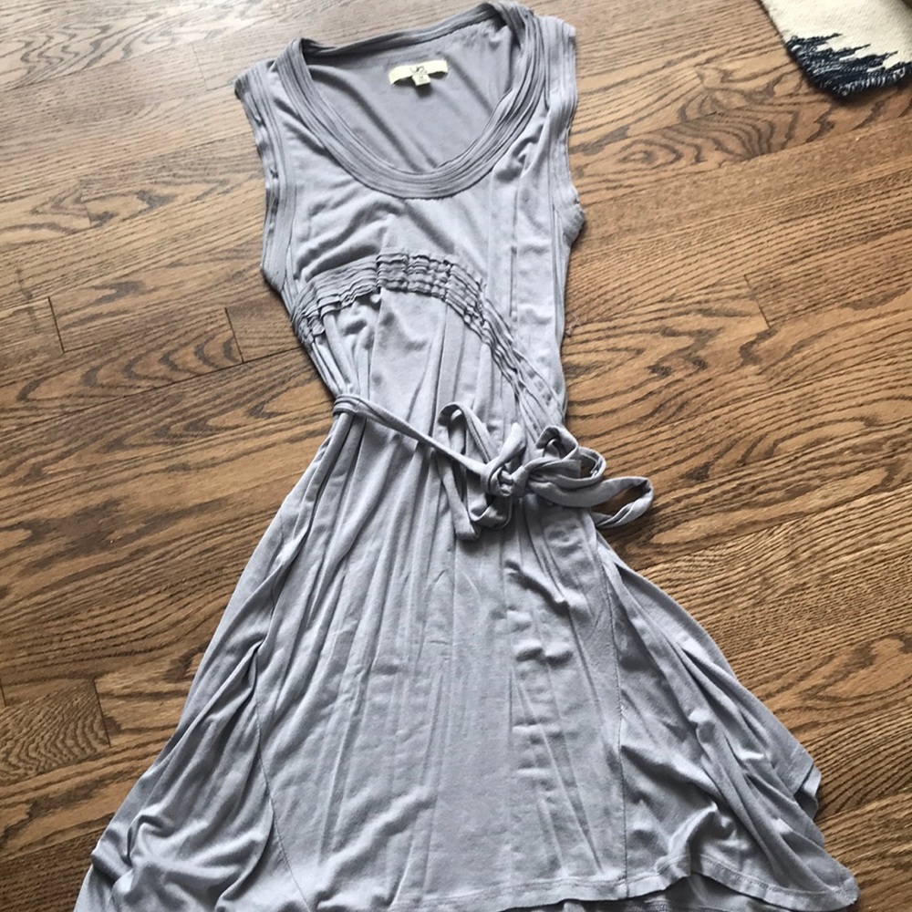 Grey dress, texture detail, sash tie